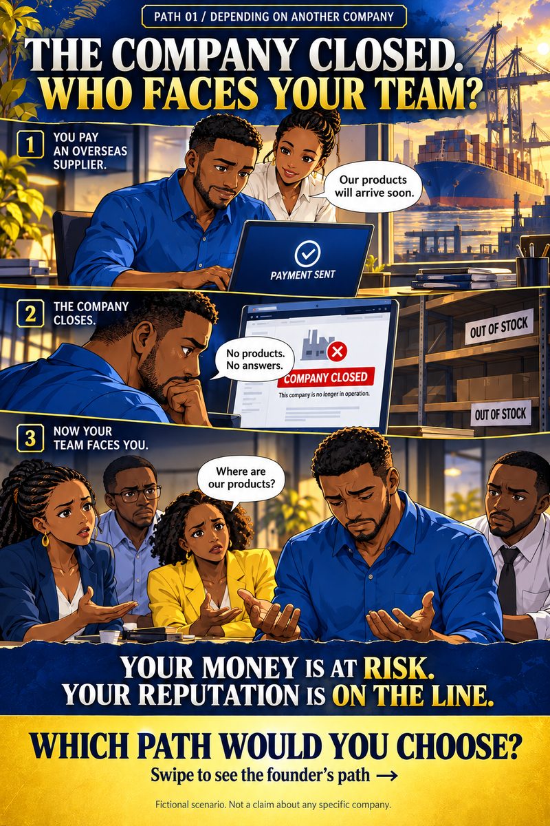 The company closed. Who faces your team? A leader pays an overseas supplier, the company closes, and now the team faces the leader. Your money is at risk. Your reputation is on the line. Which path would you choose?