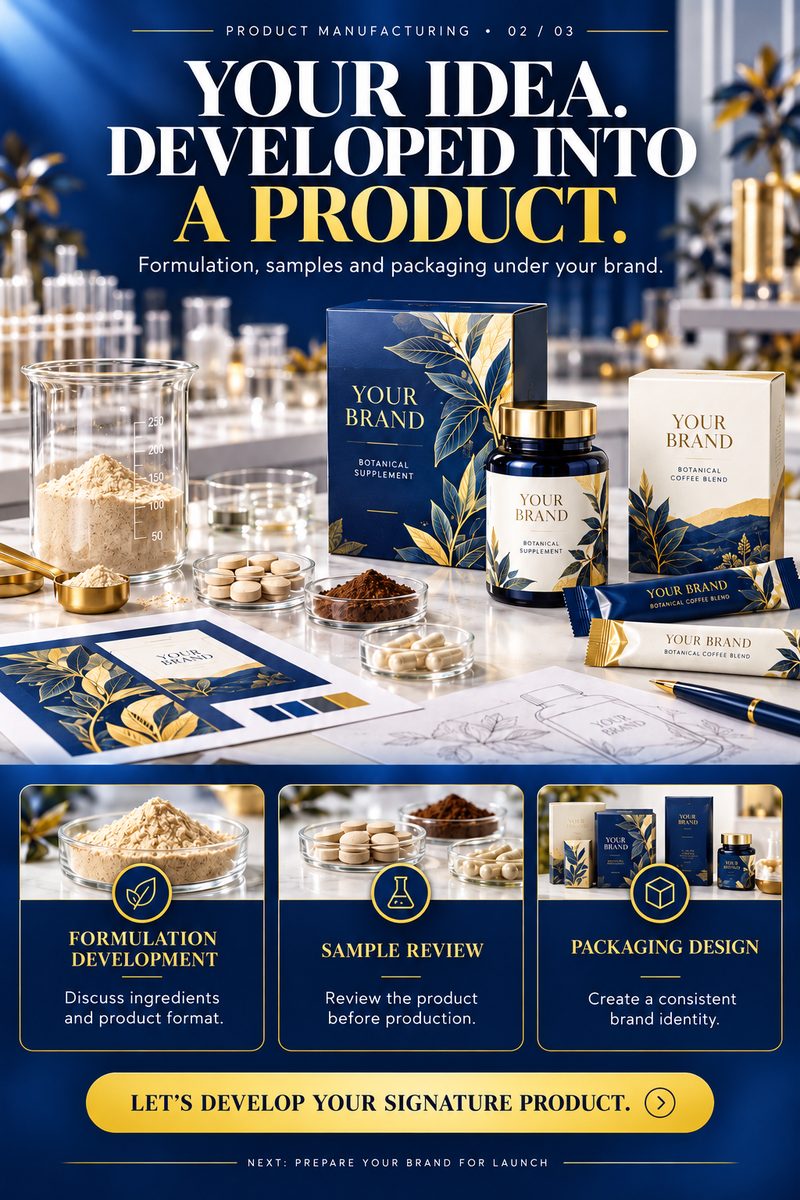 Formulation, samples and packaging developed under your brand